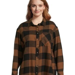 Terra & Sky Women's Plaid Shirt - Black and Brown
